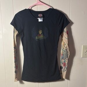 Women's Harley-Davidson Black Graphic Long tattooed Sleeve Top M